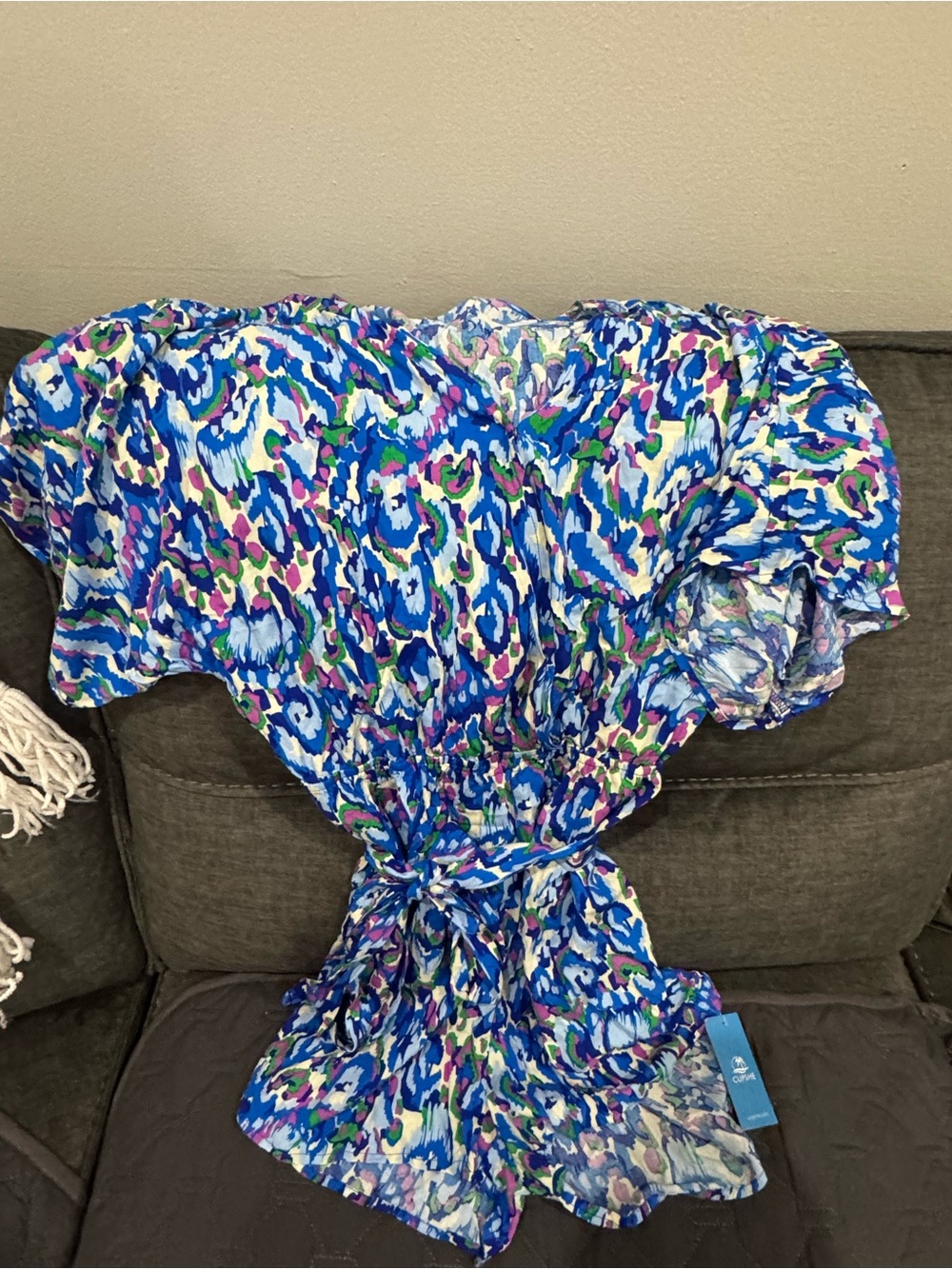 Cupshe Vibrant Blue Multi-Color Printed Romper small NWT